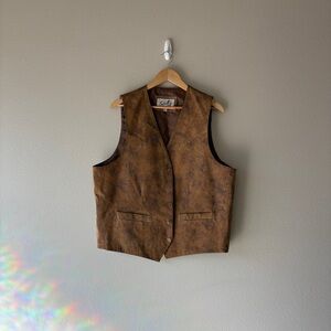 vintage 80s scully brown leather suede button front jacket vest